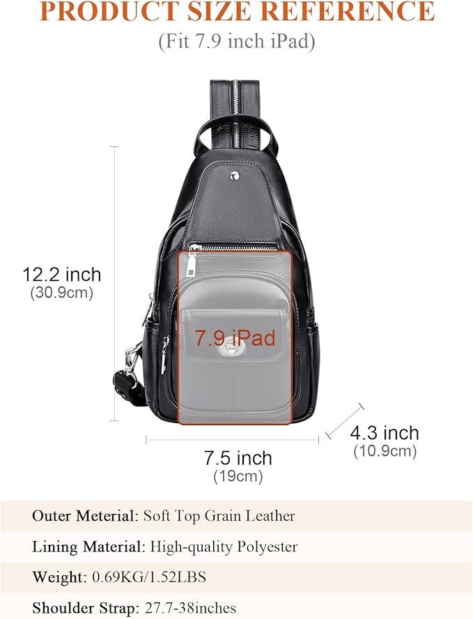 Over Earth Genuine Leather Sling Bag for Women Men Crossbody Backpack Small Chest Bags(O212E Classic Black)