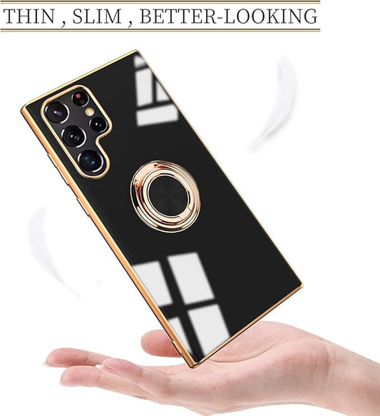 Tnarru Compatible for Samsung Galaxy S22 Ultra Case with Ring Holder Kickstand [with Magnetic] Soft TPU Shockproof Electroplated Protective Phone Case for Galaxy S22 Ultra 5G Black