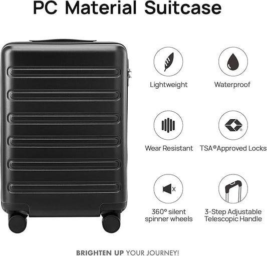 NINETYGO Large Checked Luggage 28 Inch, Checking In Luggage with Smooth Spinner Wheels, Expandable, Hard Shell PC+ABS Suitcase, Lightweight Travel Luggage, TSA Approved (Black, Andes)