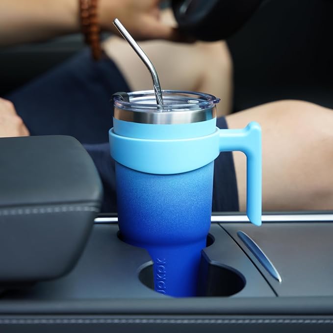 BJPKPK Tumbler With Handle And Straw 20 oz Stainless Steel Insulated Tumbler Cups With Lid For Water Or Ice Coffee,Coral