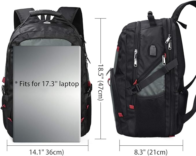 NUBILY Laptop Backpack 17 Inch Waterproof Extra Large TSA Travel Backpack Anti Theft College Business Mens Backpacks with USB Charging Port 17.3 Gaming Computer Backpack for Women Men 45 L Grey