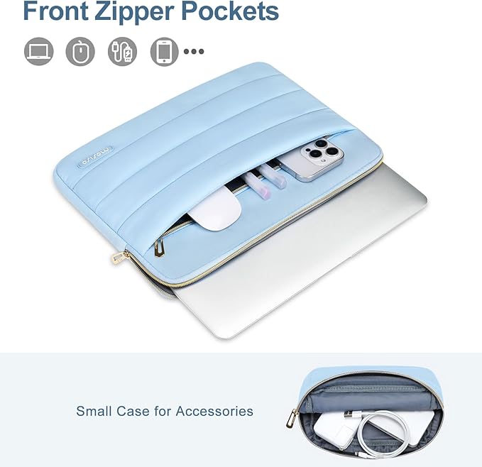 MOSISO 13.3 inch Laptop Case, 13-13.3 inch Puffy Laptop Sleeve Compatible with MacBook Air 13 13.6 M4 M3 M2 M1/Pro 13/Pro 14, HP Dell ASUS Lenovo,Polyester Horizontal Bag with Small Case, Air Blue