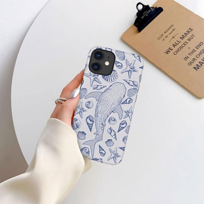 DAIZAG Case Compatible with iPhone 12,Fit Shockproof Cover for Women Girls,Blue Seashell Whale Shark Ocean