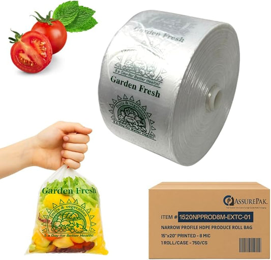 Clear Produce Bags Roll - 750 Bags - 15"x20" – for Grocery, Small Business, Reusable Produce Use, Food & Storage Needs, Garden Fresh, Narrow Profile, Kitchen Use