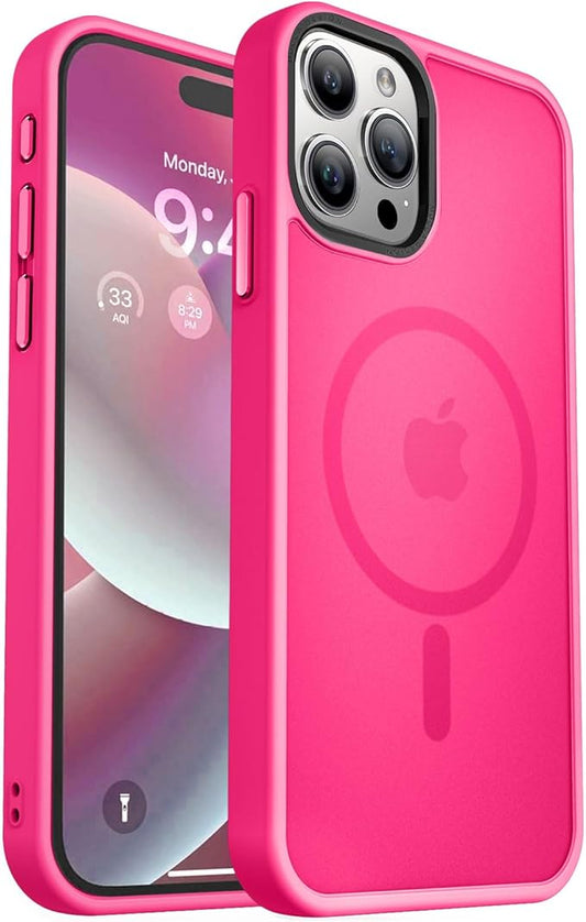 MOCCA Strong Magnetic for iPhone 15 Pro Max Case, [Compatible with Magsafe][13FT Military Drop Protection] Slim Translucent Matte Shockproof Case for iPhone 15 ProMax Case 6.7'', Hot Pink