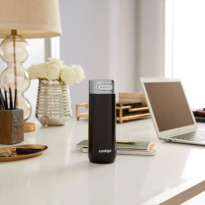 Contigo Luxe AutoSeal 16oz Vacuum-Insulated Stainless Steel Travel Mug, Leak-Proof and Dishwasher Safe, Licorice - Perfect for Hot and Cold Beverages