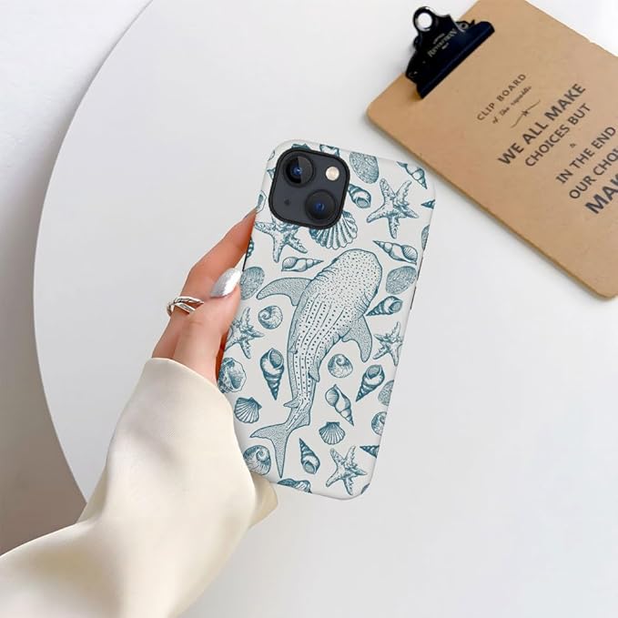DAIZAG Case Compatible with iPhone 13,Fit Shockproof Cover for Women Girls,Beach Seashell Whale Ocean Aesthetic