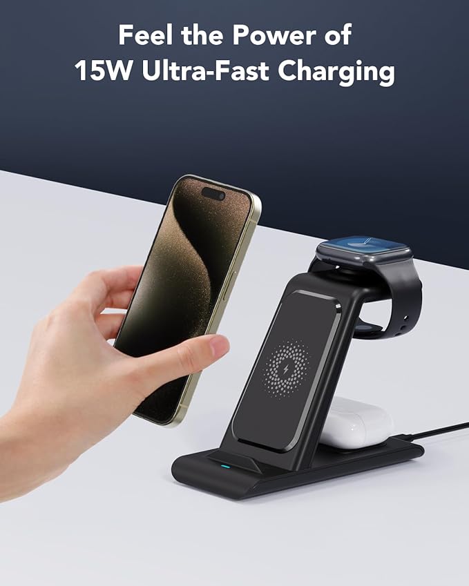 HATALKIN 3 in 1 Wireless Charging Station Compatible for Apple Products Multiple Devices Charger for Apple Watch Ultra 11 10 9 8 7 SE AirPods Pro iPhone 17 16 15 14 13 Pro Max/X/XS Fast Charger Stand