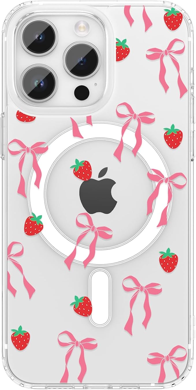 ZTOFERA for iPhone 15 Pro Magnetic Case Clear,Cute Love Heart Ribbon Bow Tie Aesthetic Phone Case,Transparent Trendy Slim Soft Shockproof Protective Phone Cover for Women Girls,Blush