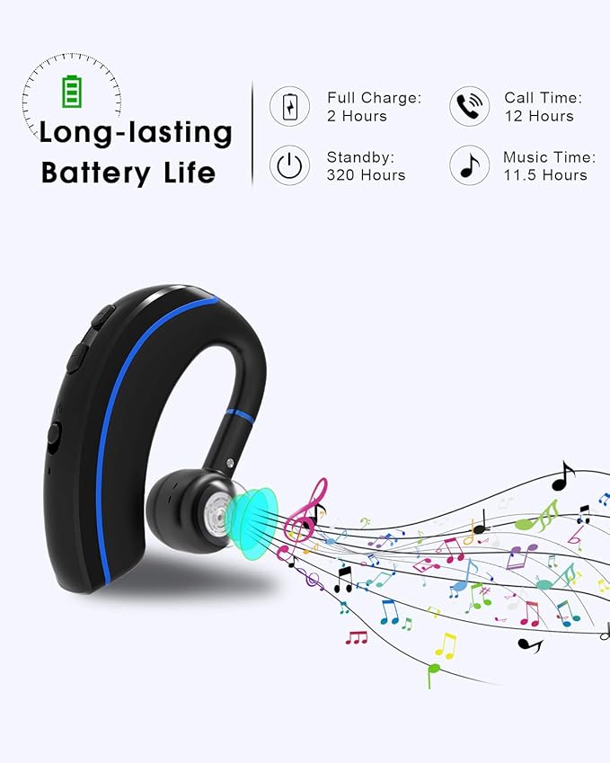 NANAMI Bluetooth Headset, Bluetooth Earpiece V5.0, 320Hrs Ultralight Headphones with Rotatable Mic, Hands-Free Earphones, Noise Cancelling, in-Ear Earbuds for iPhone Android Cell Phone/Laptop/Trucker