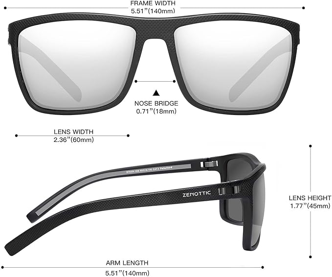 ZENOTTIC Polarized Sunglasses for Men Lightweight TR90 Frame UV400 Protection Square Sun Glasses