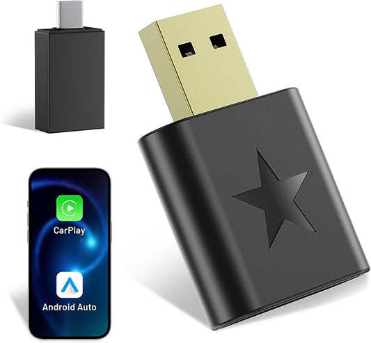 onffo Wireless CarPlay Adapter for iPhone and Android Auto, Convert Wired to Wireless Car Play Adapter for Apple iOS 10+/Android 10+
