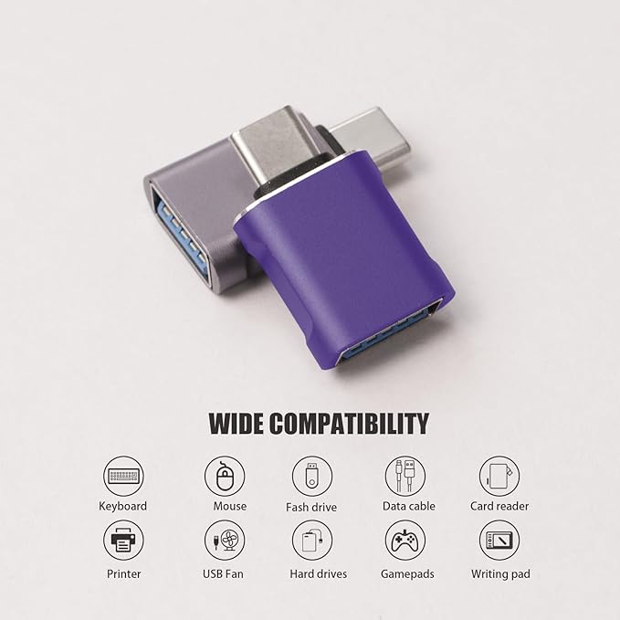 10 Pack Up to 10Gbps/120W Usbc to USB Adapter,USA to USB-c adopters,U sb to USB C Connector,Type C Male to a Female Adapter for Charger,Phone 15/16, PC, Laptop, Tablet, Keyboard etc, Purple