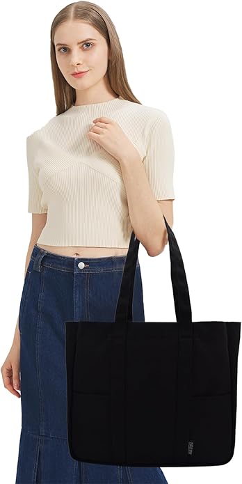 TeeYee Women's 20L Canvas Tote Bag Reusable Multi-Pocket Organizer for Travel Work Gym Shopping Large Shoulder Bag