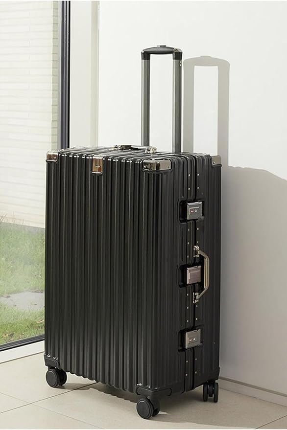 HotWay 26 Inch Aluminum Frame Luggage with Spinner Wheels, PC Hard Shell Suitcase with Cup Holder, Zipperless Luggage for Business Travel, Black