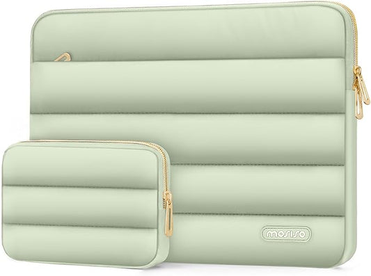 MOSISO 15-15.6 inch Laptop Case, 16 inch Puffy Laptop Sleeve Compatible with MacBook Pro 16, HP Dell ASUS Acer Toshiba Lenovo Notebook Computer, Polyester Horizontal Bag with Small Case, Sage Green