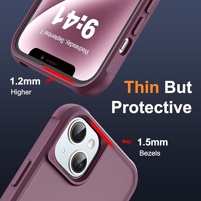 Compatible with iPhone 14 Plus Case with Invisible Magnetic O-Ring Stand Military-Grade Translucent Case for iPhone 14 Plus 6.7" [Compatible with Mag-Safe][Great Grip Feeling], Wine Red