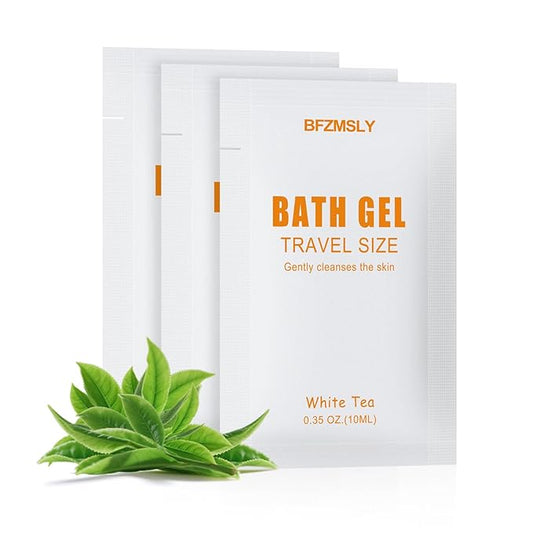 100 Pack Travel Size Body Wash Packets Bulk (0.35oz, White Tea Scent) – Mini Individual Pack TSA Approved Toiletries for Guest Body Wash for Hotels, Airbnb, Travel & Hospitality