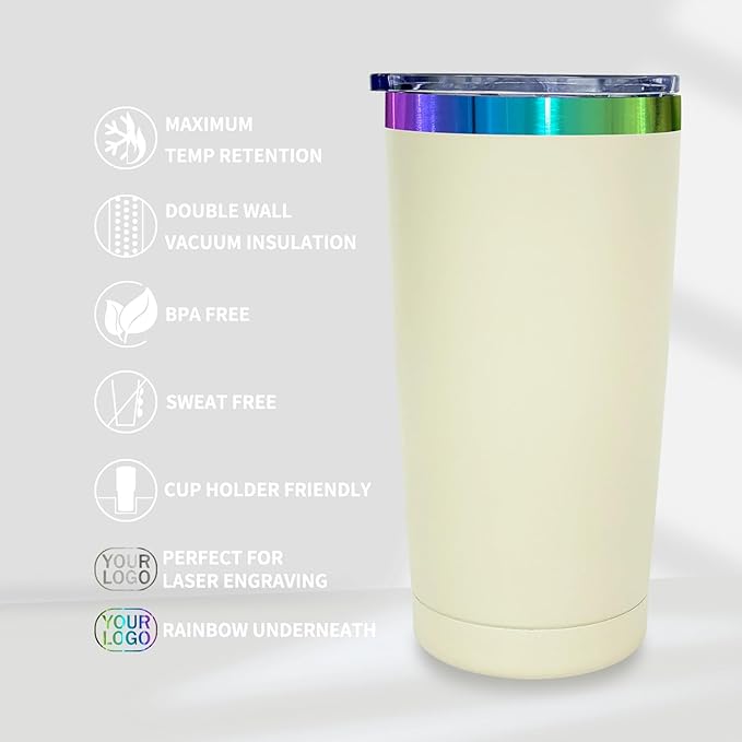 20 oz Stainless Steel Tumbler with Lid and Straw Double Wall Vacuum Insulated Coffee Mug Powder Coated Cup for Hot and Cold Drinks (White,12 pack)