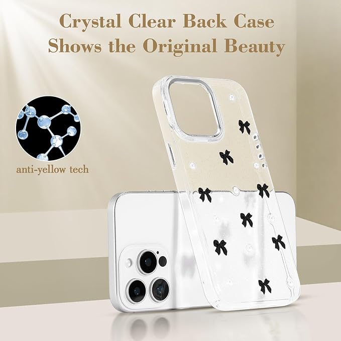 EYZUTAK Case for iPhone 13 Pro Max, Bling Glitter 3D Bowknot Phone Case Cute Sparkly Crystal Clear Bow Aesthetic Design Case Slim Soft Durable TPU Transparent Protective Cover for Women Girl-Black Bow