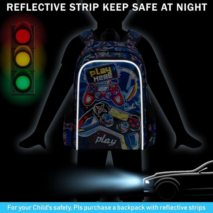 CCJPX 3PCS Gamer Backpack for Boys, 16 Inch Kids Water Resistant Preschool Bookbags, Cool Kindergarten School Backpacks and Lunch Box