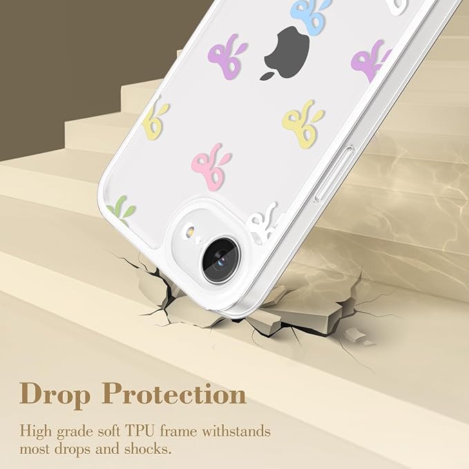 EYZUTAK Case for iPhone 16e, Clear Cute Ribbon Bowknot Pattern Aesthetic Transparent Phone Case Raised Camera Protection Stylish Slim Soft Durable TPU Protective Cover for Women Girls - Colorful