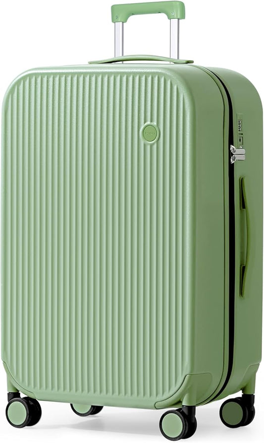 mixi 26 Inch Large Checked Luggage PC Hardshell Suitcases with Wheels for Travel Woman Men, Avocado Green