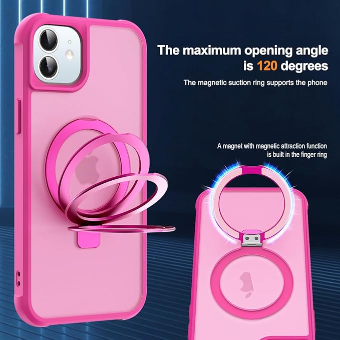 Compatible with iPhone 12 Case & iPhone 12 Pro Case with Invisible Magnetic O-Ring Stand Translucent Phone Cases 6.1" [Compatible with Mag-Safe][Great Grip Feeling], Rose
