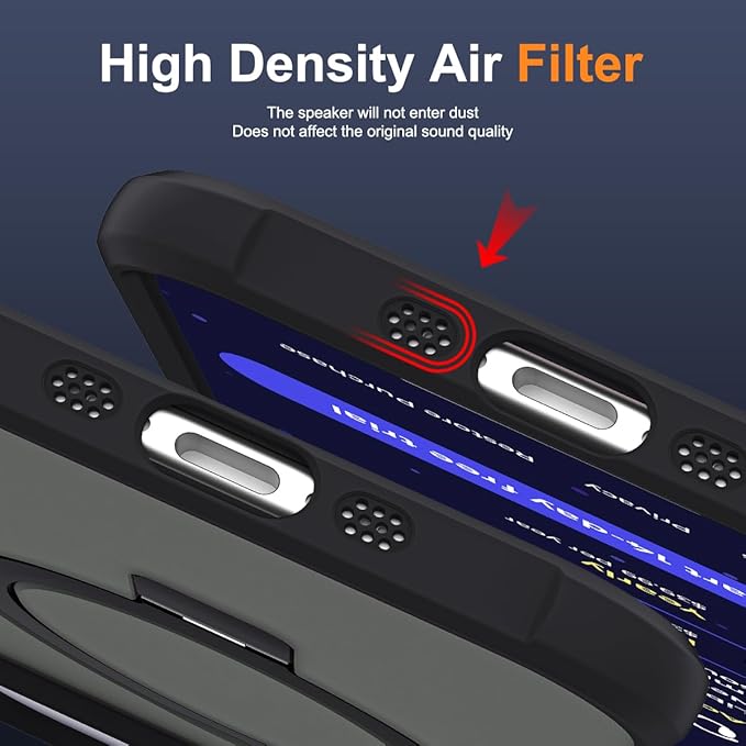 Compatible with iPhone 17 Air Case with Invisible Magnetic O-Ring Stand Military-Grade Translucent Phone Case for iPhone 17 Air 6.5" [Compatible with Mag-Safe][Great Grip Feeling], Black