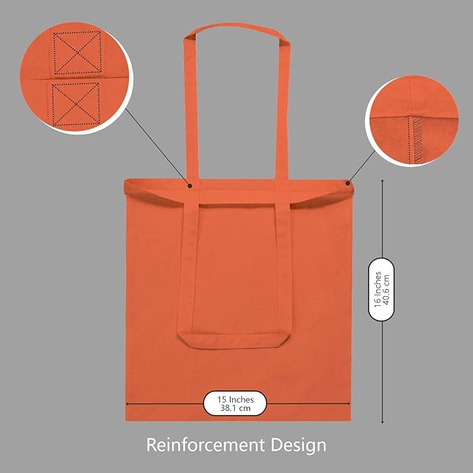 TOPDesign 6-Pack Economical 16"x15" Orange Cotton Tote Bag, Lightweight Medium Reusable Grocery Shopping Cloth Bags, Suitable for DIY, Advertising, Promotion, Gift, Activity