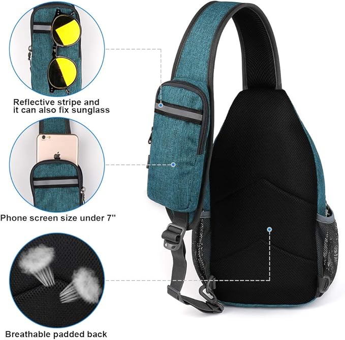 WATERFLY Crossbody Sling Backpack Sling Bag Travel Hiking Chest Bags Daypack (Teal blue)
