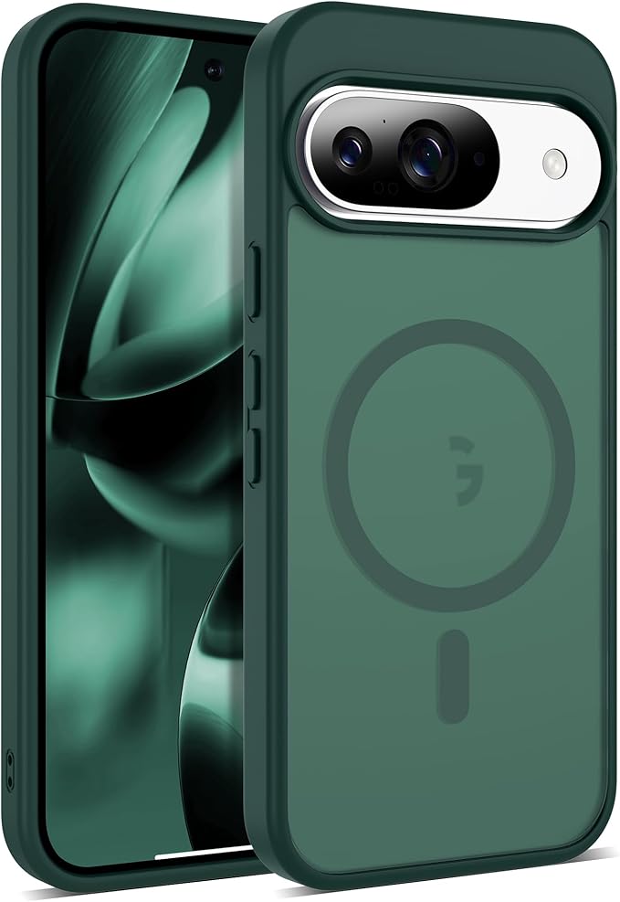 Compatible with Google Pixel 9 Case & Google Pixel 9 Pro Case with Magnetic [Compatible with Mag-Safe] Slim Translucent Matte Phone Cases with Anti-Fingerprint Tech, Green