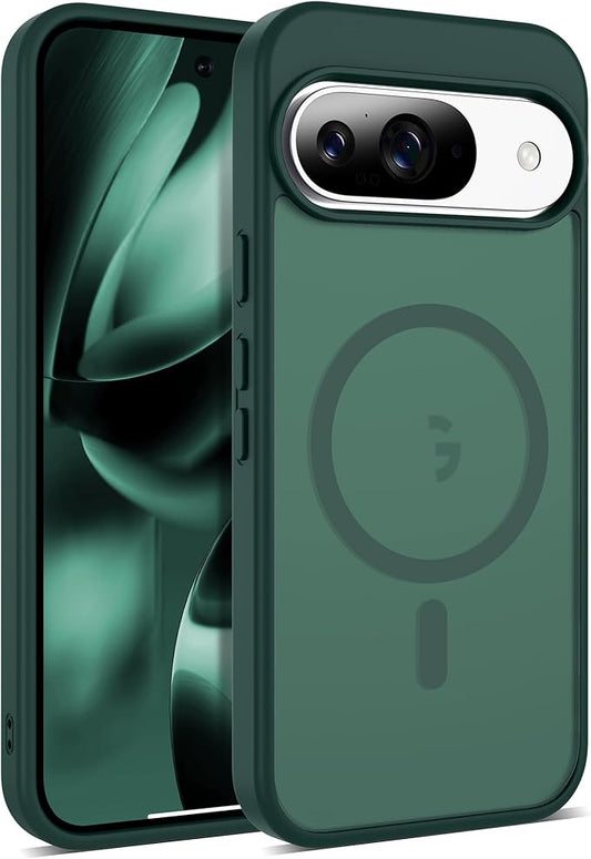 Compatible with Google Pixel 9 Case & Google Pixel 9 Pro Case with Magnetic [Compatible with Mag-Safe] Slim Translucent Matte Phone Cases with Anti-Fingerprint Tech, Green