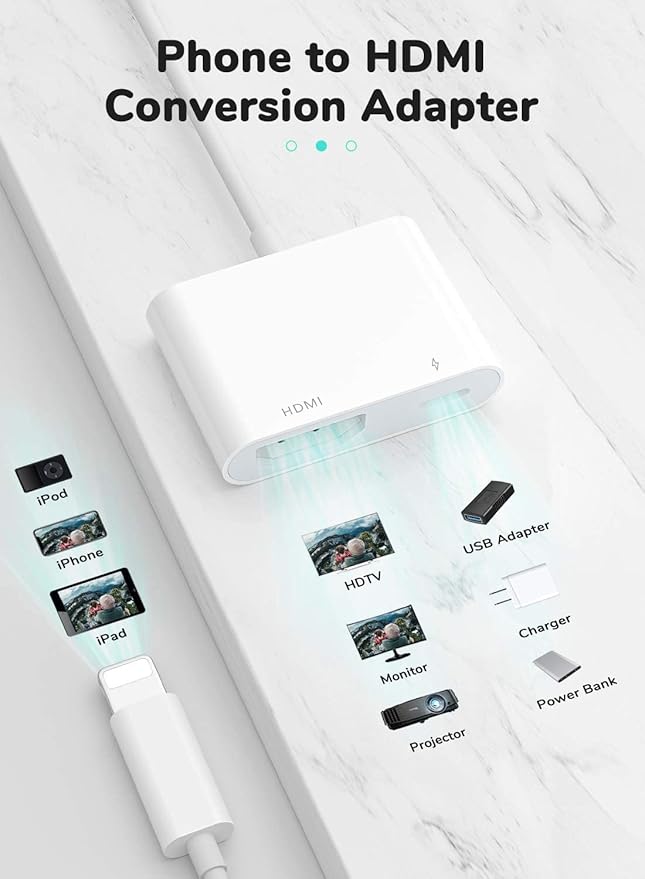 Apple MFi Certified Lightning to HDMI Digital AV Adapter 1080P HD Video HDMI Sync Screen Connector Cable with Charging Port Compatible with iPhone 14/13/12/11/ X/ 8/7/ iPad on HDTV/Projector/Monitor