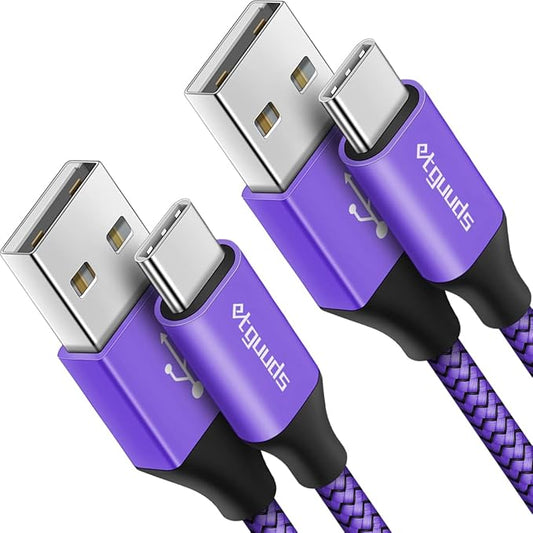 etguuds USB to USB C Cable 3ft, 2-Pack USB A to Type C Charger Cord Fast Charging for Samsung Galaxy A15 A25 A35 A55 A54, S24 S23 S22 S21 S20 S10 S10E, Note 20 10, Moto G, for iPhone 16 15, Purple