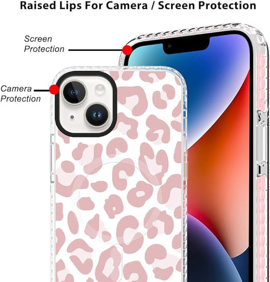 SAKUULO Magnetic for iPhone 14 Case [Compatible with MagSafe] Light Pink Leopard Print Pattern Wireless Charge Slim Shockproof Case for iPhone 14 Phone Case, Pink Leopard (6.1")