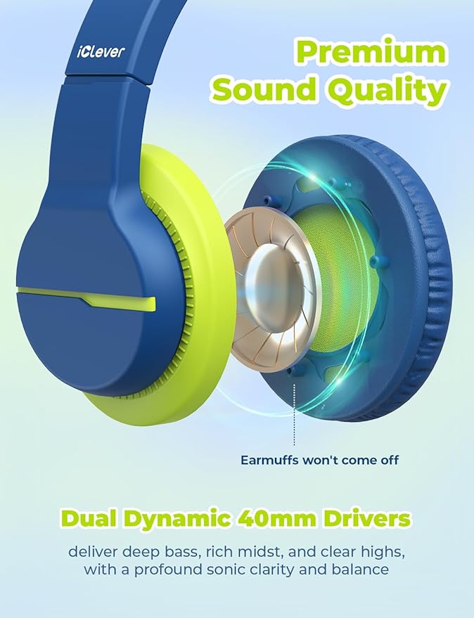 iClever USB C Headphones for Kids, Over-Ear for Boys Girls, Safe Volume 85dBA, Foldable Wired Kids Headphones for iPad, HS19S