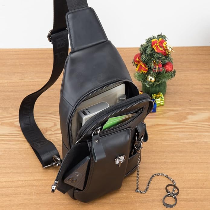 KPYWZER Vintage Leather Sling Bag Backpack for Men Crossbody Shoulder Chest Day Pack Backpacks