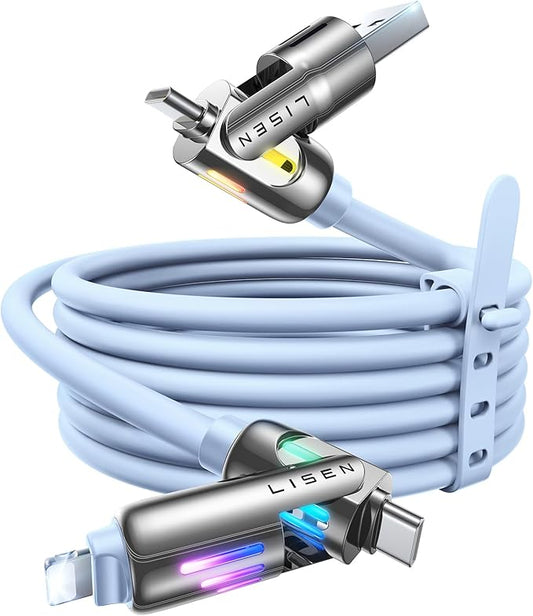 LISEN for iPhone Air Cords Fast Charging 6 FT, 4 in 1 Charging Cable with Light, Multi Charging Cable for iPhone 17 16 15 14 Pro Max/MacBook/iPad/SamSungS25, Sky Blue iPhone 17 Cord
