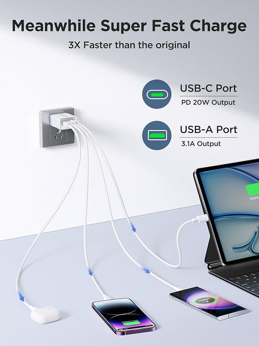 2 Pack USB C Wall Charger, 40W 4-Port USB C Fast Charger Block Dual Port QC+PD 3.0 Power Adapter, Multiport Type C Brick Charger with Lightning Cable for iPhone 14 13 12 11 Pro Max XS XR X 8 7 6 Plus