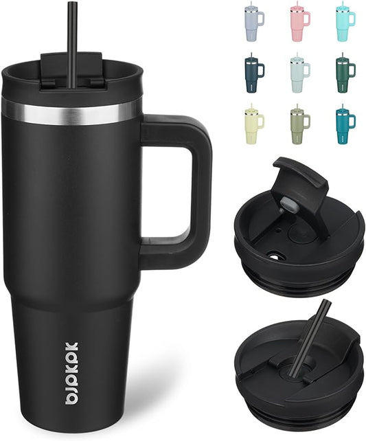 BJPKPK 30oz Stainless Steel Insulated Tumbler With Handle And Lid Straw Travel Coffee Mug Thermal Cup,Black