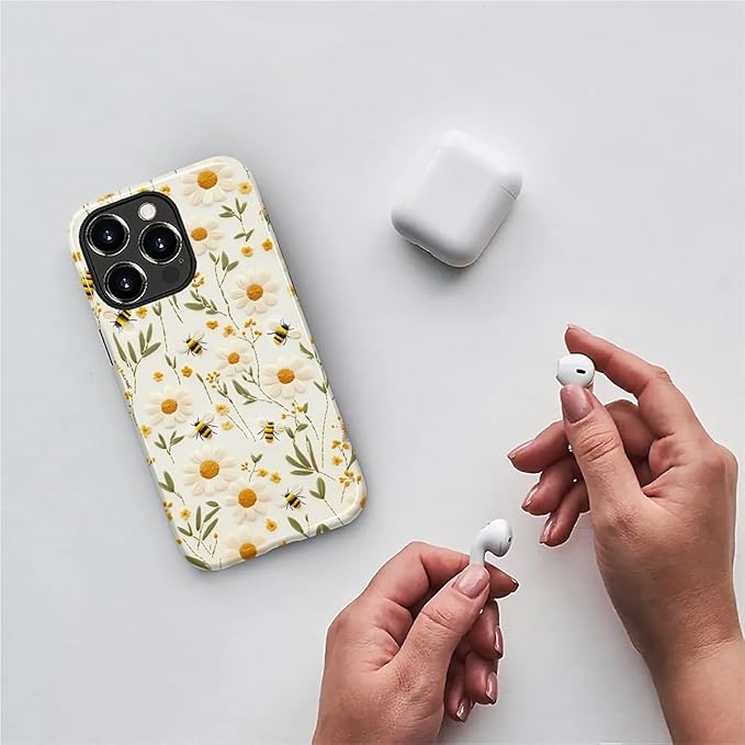 Case for iPhone 13 Pro Max Case,Bees Sunflowers Design - Hybrid Dual Protection Silicone + Hard PC Shockproof Full Body Cover Slim Anti-Scratch Protective Case for Men Women