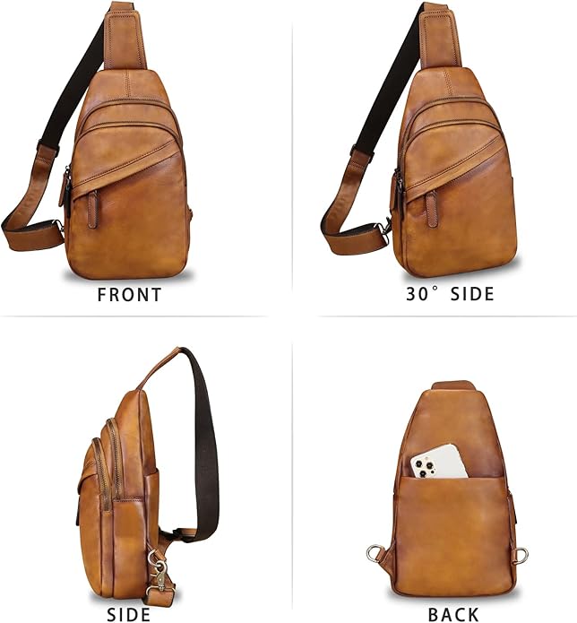 Genuine Leather Silng Bag for Men and Women Vintage Leather Sling Backpack Fashion Shoulder Crossbody Bag Chest Purse