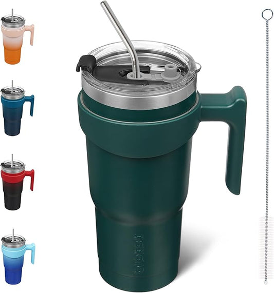 BJPKPK 20 oz Tumbler With Handle Stainless Steel Insulated Tumbler With Lid And Straw Travel Coffee Cups For Women And Men,Army Green