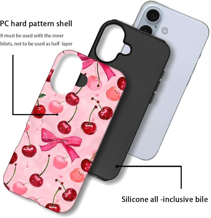 DAIZAG Case Compatible with for iPhone 16,Cherry Pink Bow Ribbon Phone Case for iPhone 16 for Girl Women Boy Men