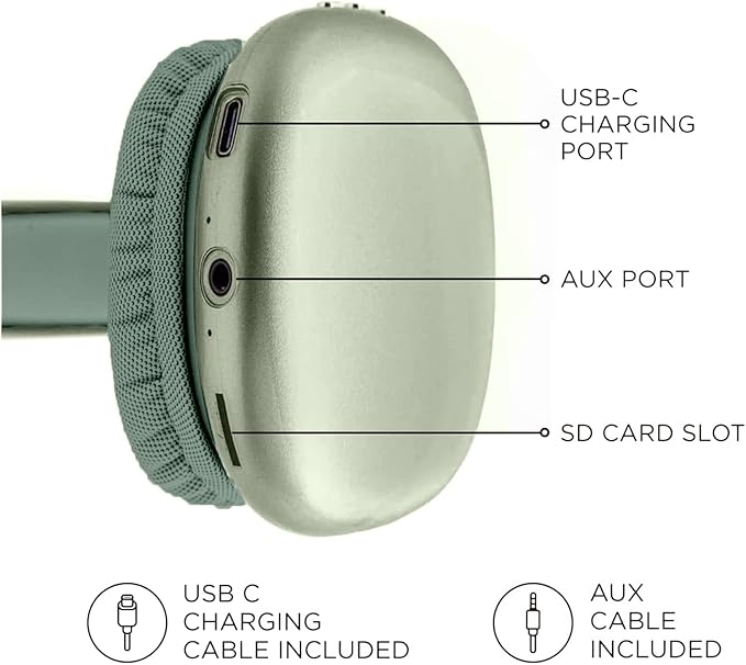 iJoy Ultra Wireless Headphones with Microphone- Rechargeable Over Ear Wireless Bluetooth Headphones with 10Hr Playtime, SD Slot, Backup Wire- Soft Cushion Wireless Headset with Mic (Green)