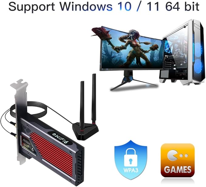 fenvi AX210 WiFi 6E PCI-E WiFi Adapter BT5.2 RGB Gaming 802.11ax ac 160MHz 2.4GHz 5GHz 6GHz Tri-Band 5400Mbps AX210NGW Desktop WiFi Card for PC Windows(Only WiFi 6E Router Antennas Support 6Ghz Band)