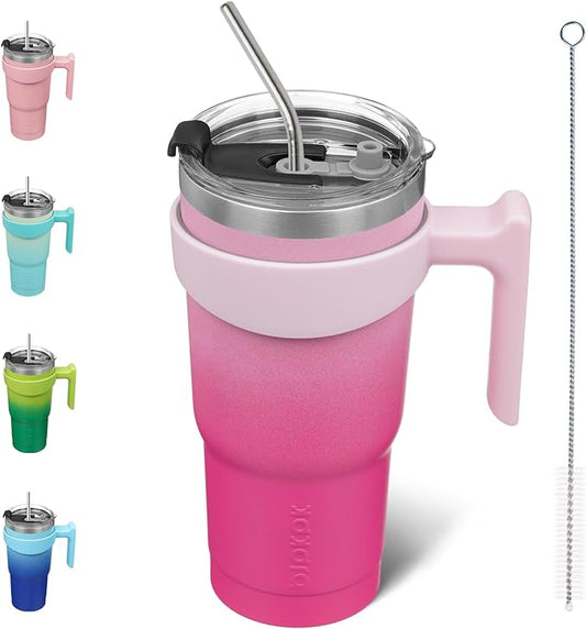 BJPKPK Tumbler With Handle 20 oz Tumbler With Lid And Straw Reusable Stainless Steel Travel Mug Insulated Coffee Cups,Cherry Blossom