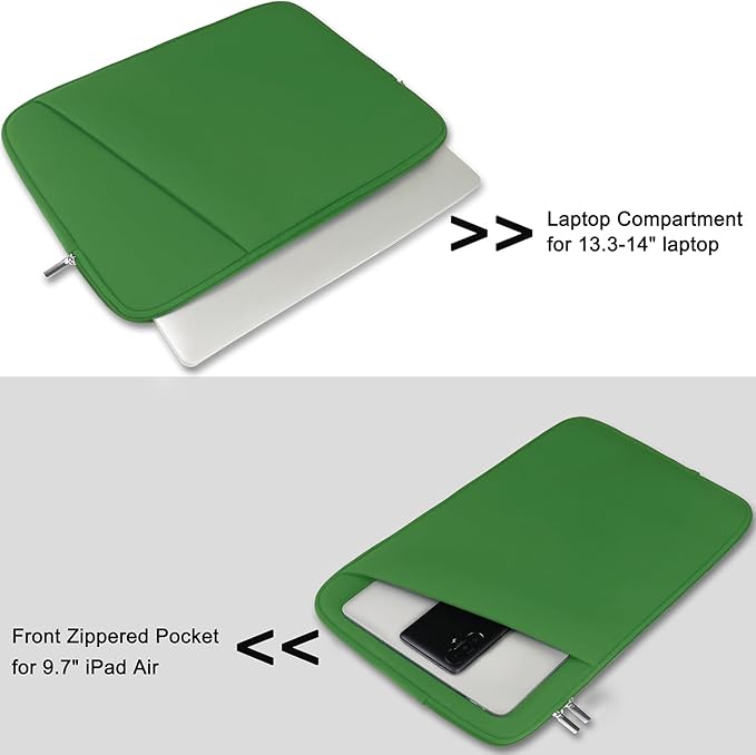 Askuko 14 inch Laptop Sleeve, Shockproof Protective Computer Cover, Durable Carrying Bag Laptop Case Compatible with 14"" MacBook Air/Pro HP Asus Lenovo Notebook, Dark Green