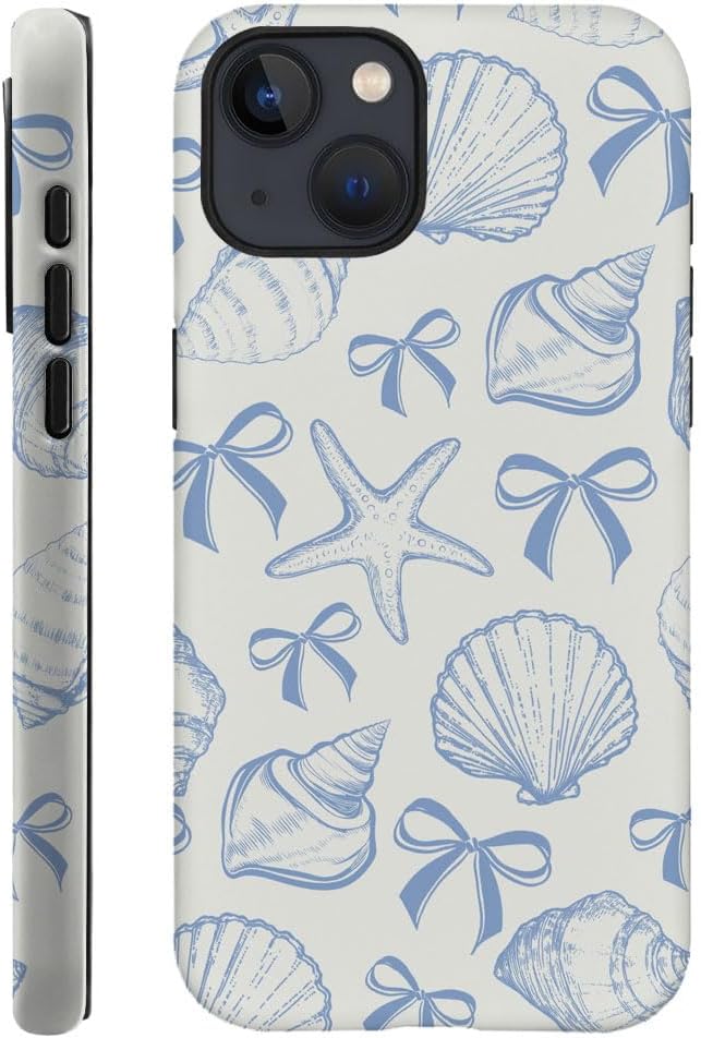 DAIZAG Case Compatible with iPhone 14 Plus,Fit Shockproof Cover for Women Girls,Blue Seashell Bow